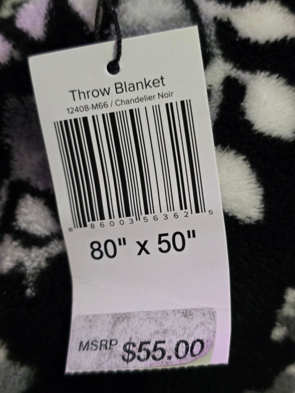 NWT Vera Bradley Chandelier Noir Floral Throw Blanket 80" x 50" Black/White - Picture 4 of 10